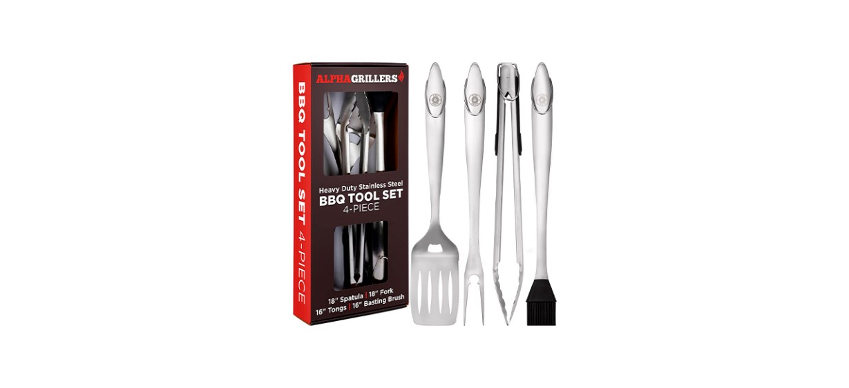 Best Alpha Grillers Four-Piece Heavy Duty Stainless Steel BBQ Grill Tool Set