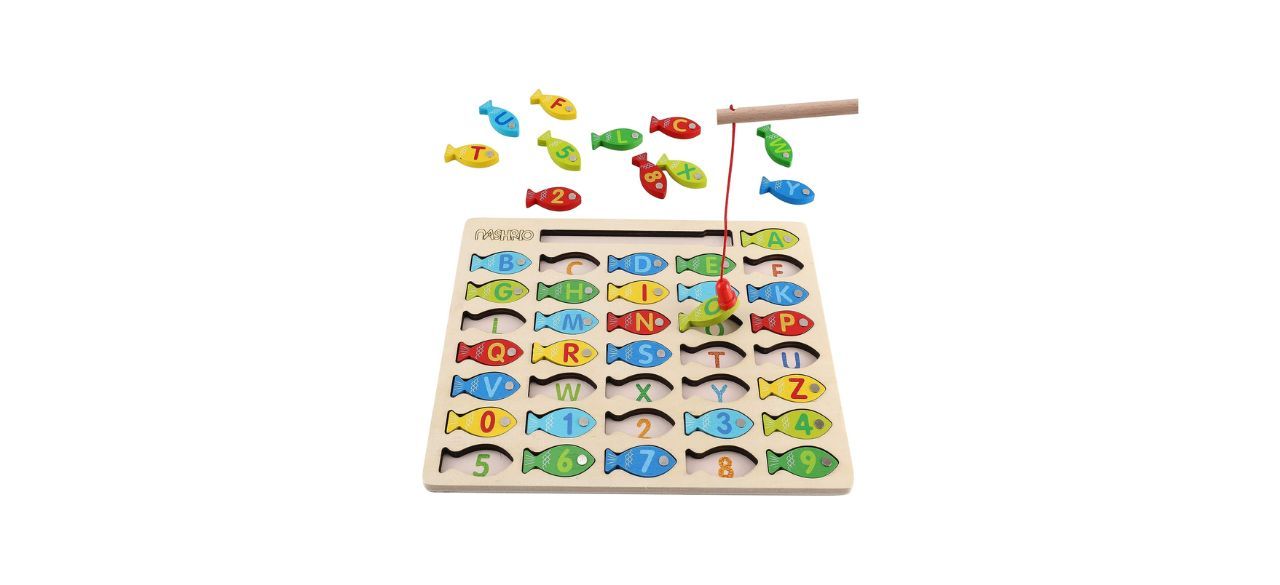 a wooden fishing game for kids