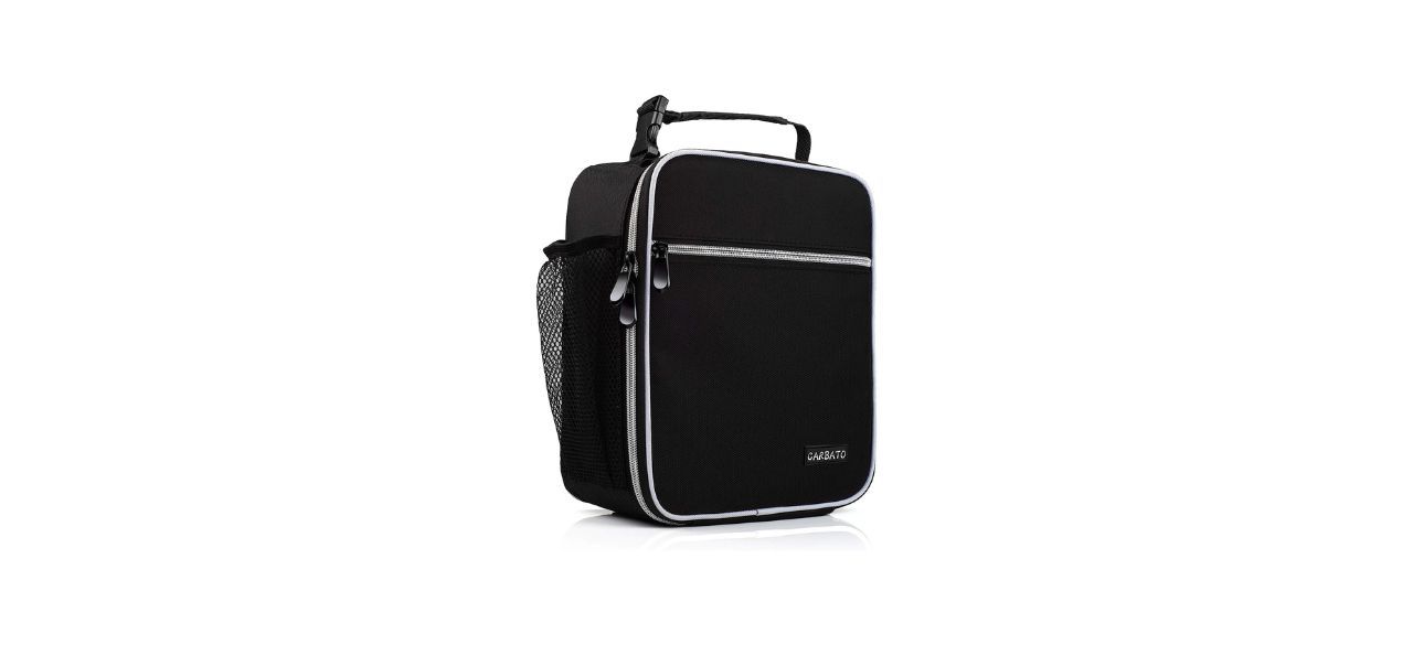 A black canvas lunch bag