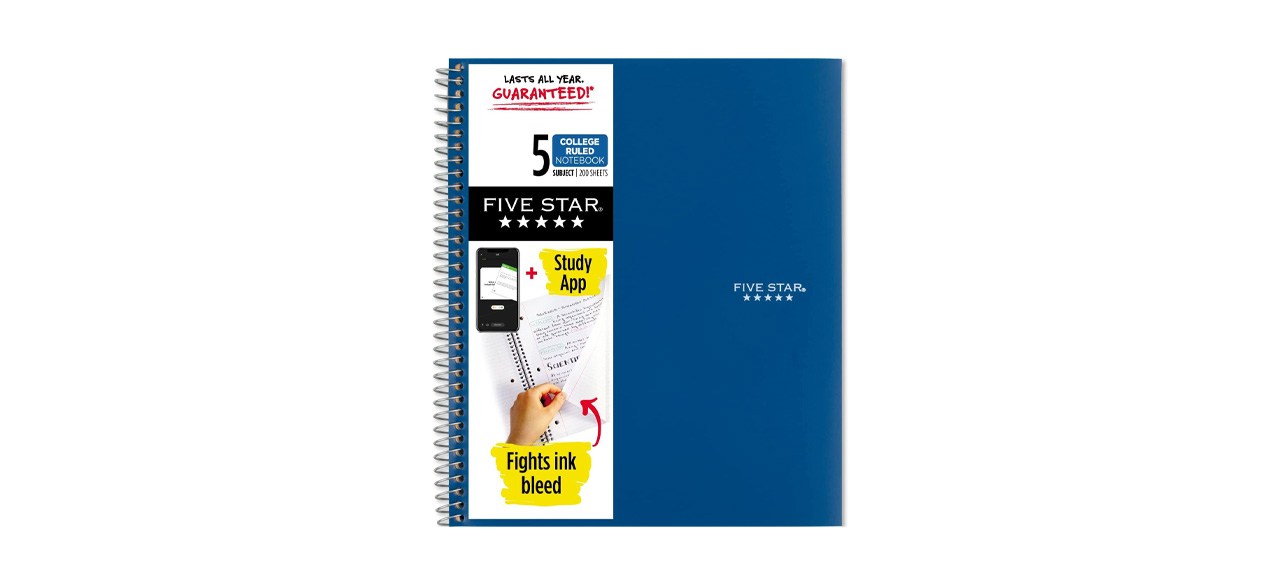 Five Star Spiral Notebook and Study App on white background