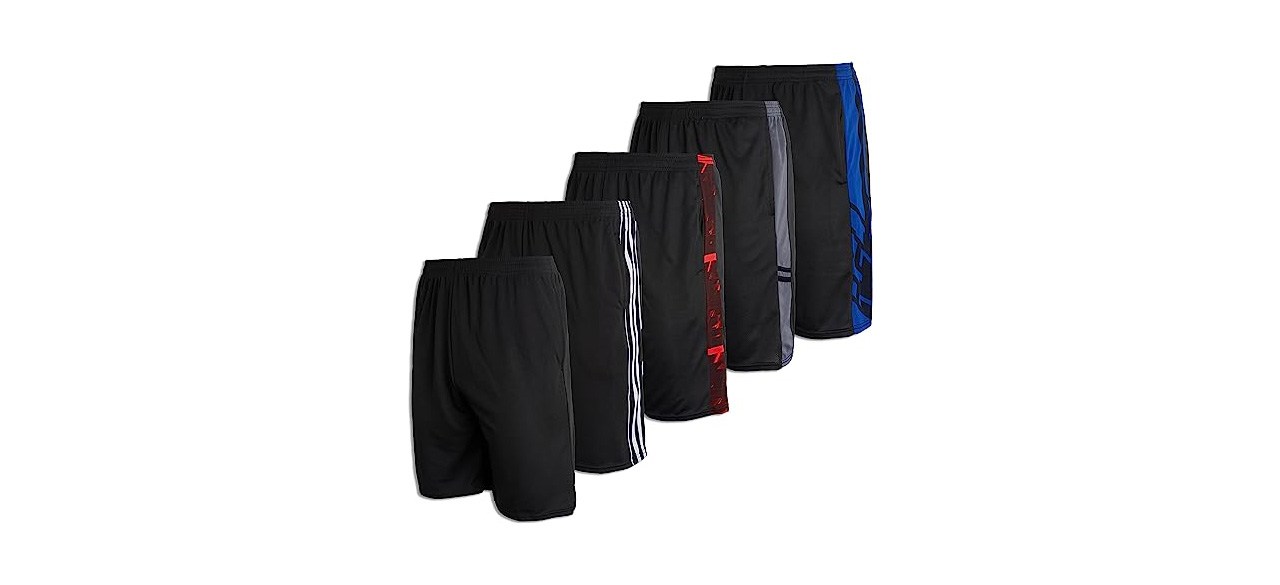 Real Essentials Boys' 5-Pack Basketball Shorts on white background