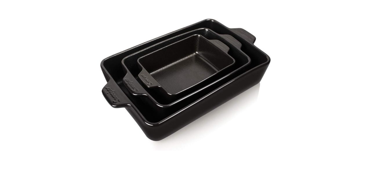 set of 3 black ceramic rectangular baking dishes of increasing size