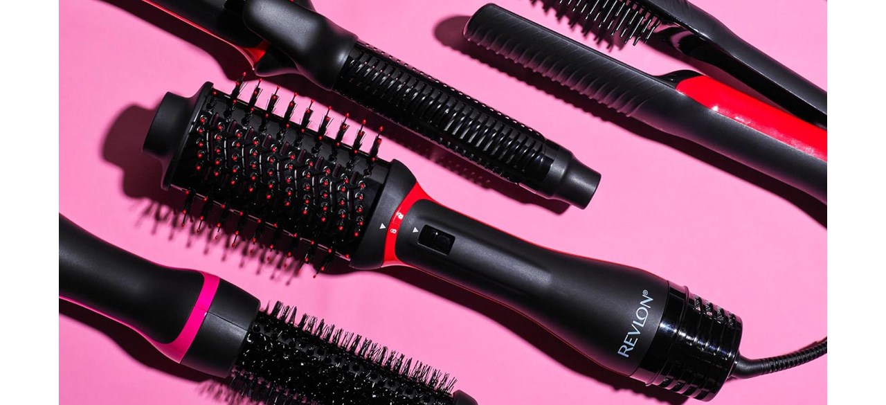 Hair tools on pink background