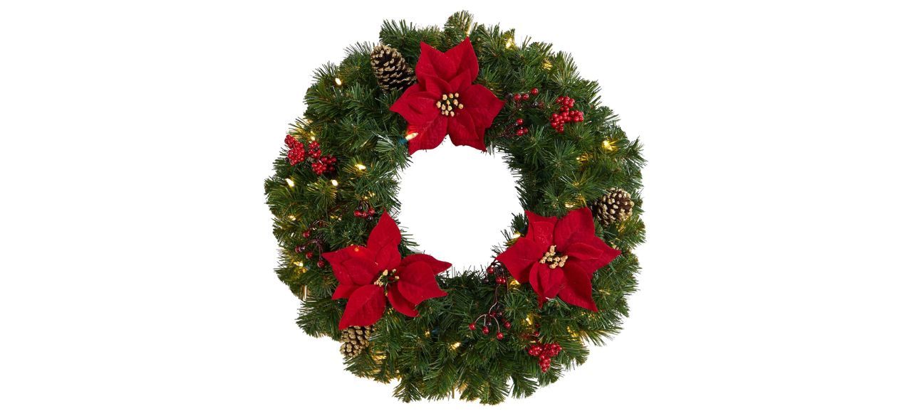 Artificial wreath with Poinsettias