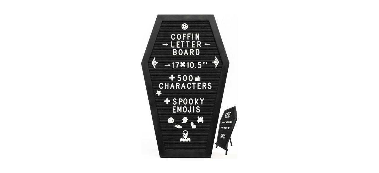 a black Coffin Letter Board