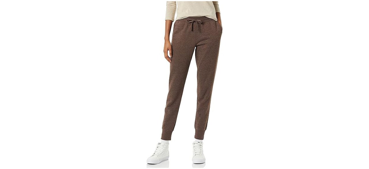 Chocolate Amazon Essentials Women's Fleece Jogger Sweatpants on white background