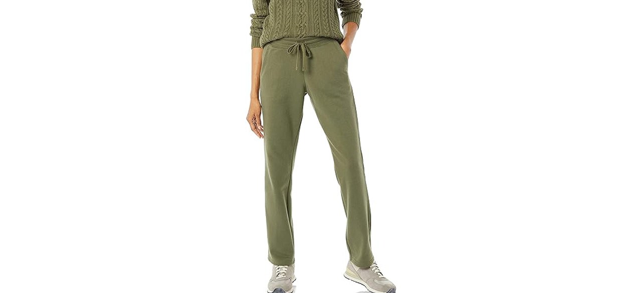 Green Amazon Essentials Women's Fleece Straight Leg Sweatpant on white background