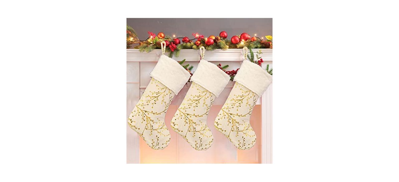 AOGU 3pcs 20 Inch Gold Faux Fur Christmas Stockings