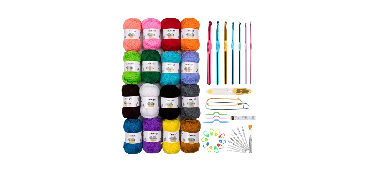 best Azerogo 49-Piece Crochet Starter Kit with Yarn