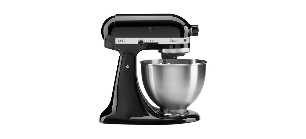 Black KitchenAid Classic Series Stand Mixer on white background