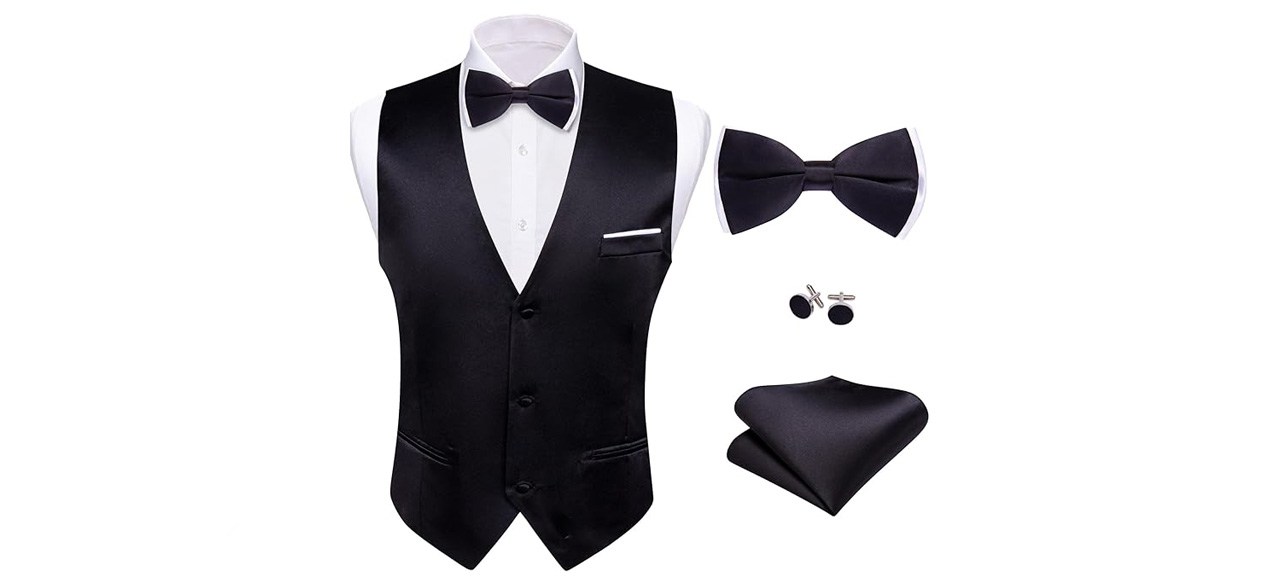 Barry.Wang Mens Suit Vest Bow Tie Set