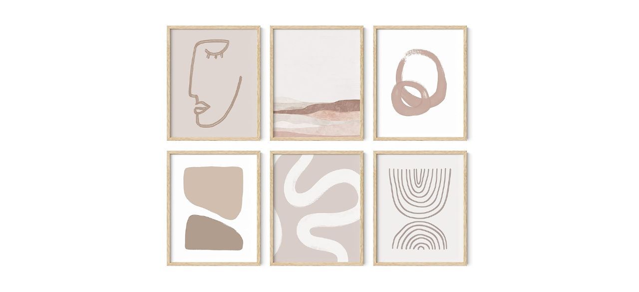 a set of six framed abstract beige paintings