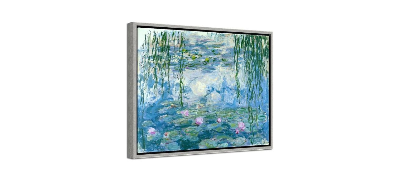 a framed replica of Monet's water lilies painting