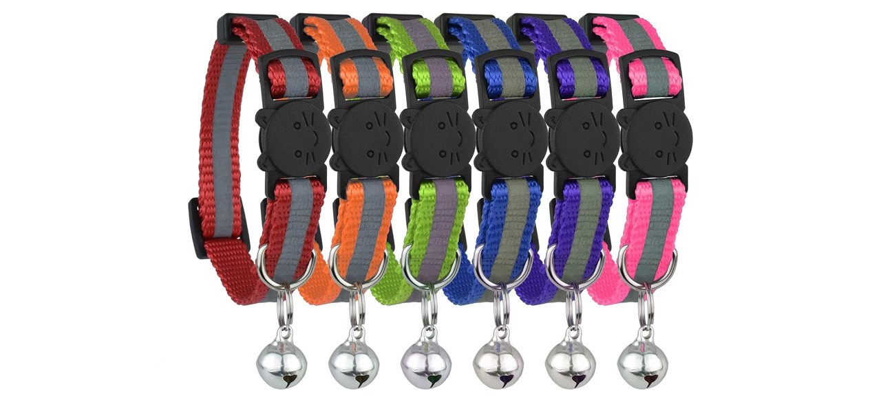 6 reflective cat collars with bells in different colors