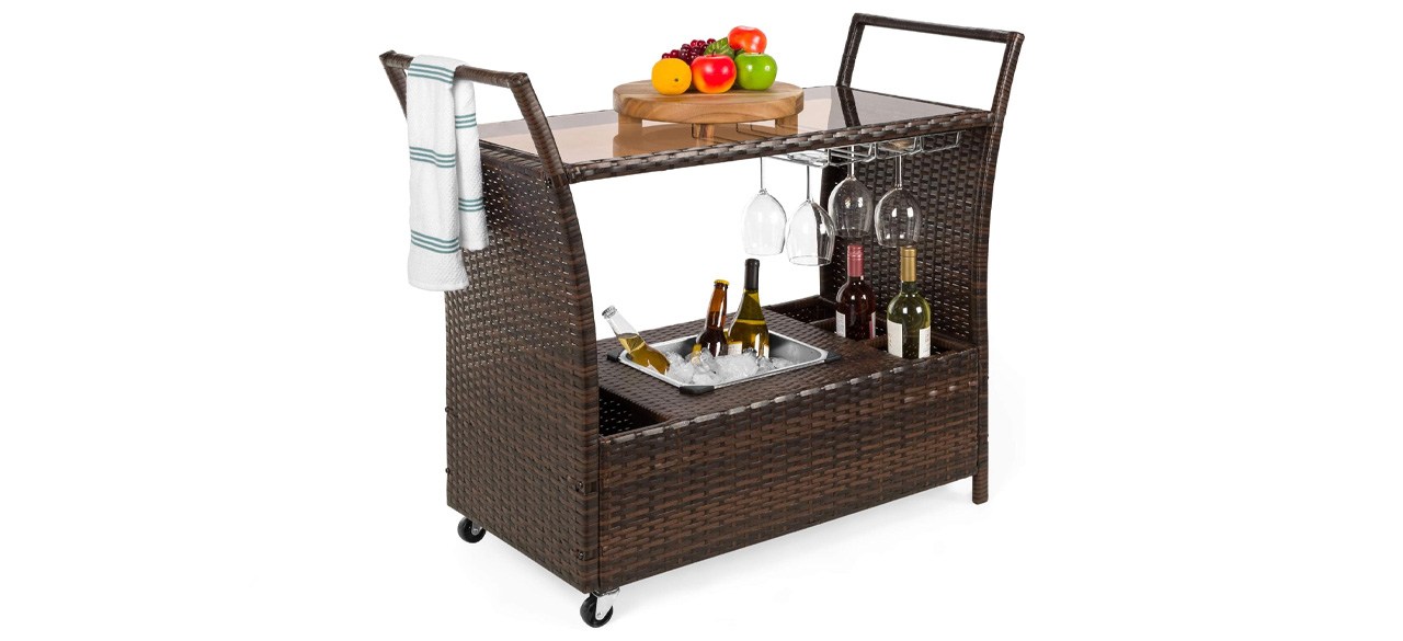 Best Choice Products Outdoor Rolling Wicker Bar Cart