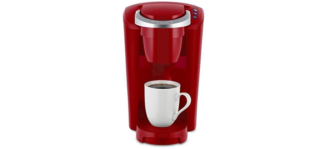 Red Keurig K-Compact Single-Serve K-Cup Coffee Maker on white background