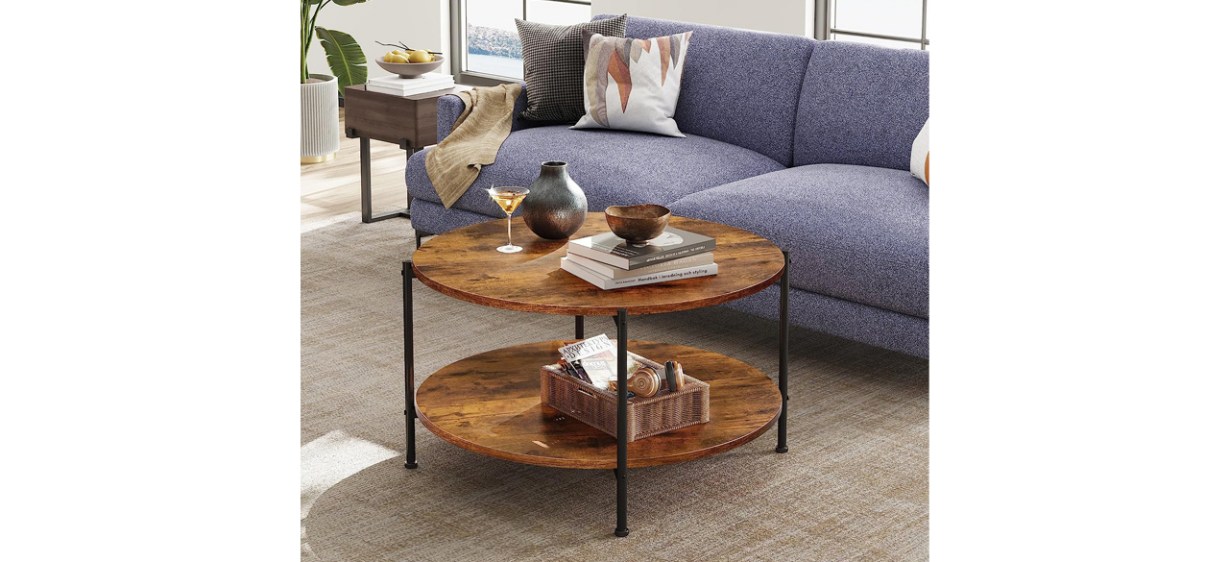WLive Round Coffee Table in living room next to sofa WLive Round Coffee Table in living room next to sofa