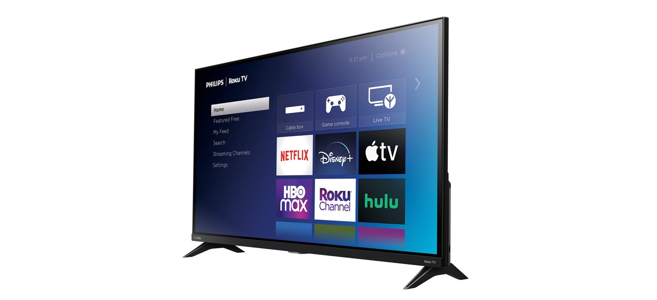 Philips 32-Inch Class HD (720P) Smart Roku Borderless LED TV on white background