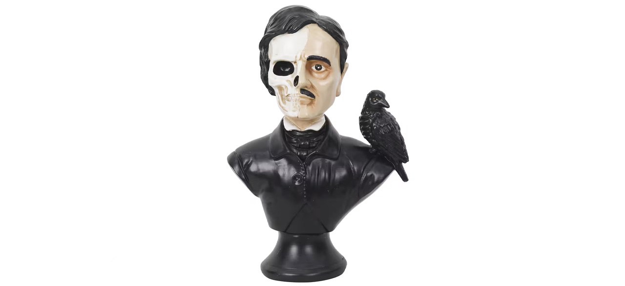 Black & White Poe with Raven Bust Tabletop Decor