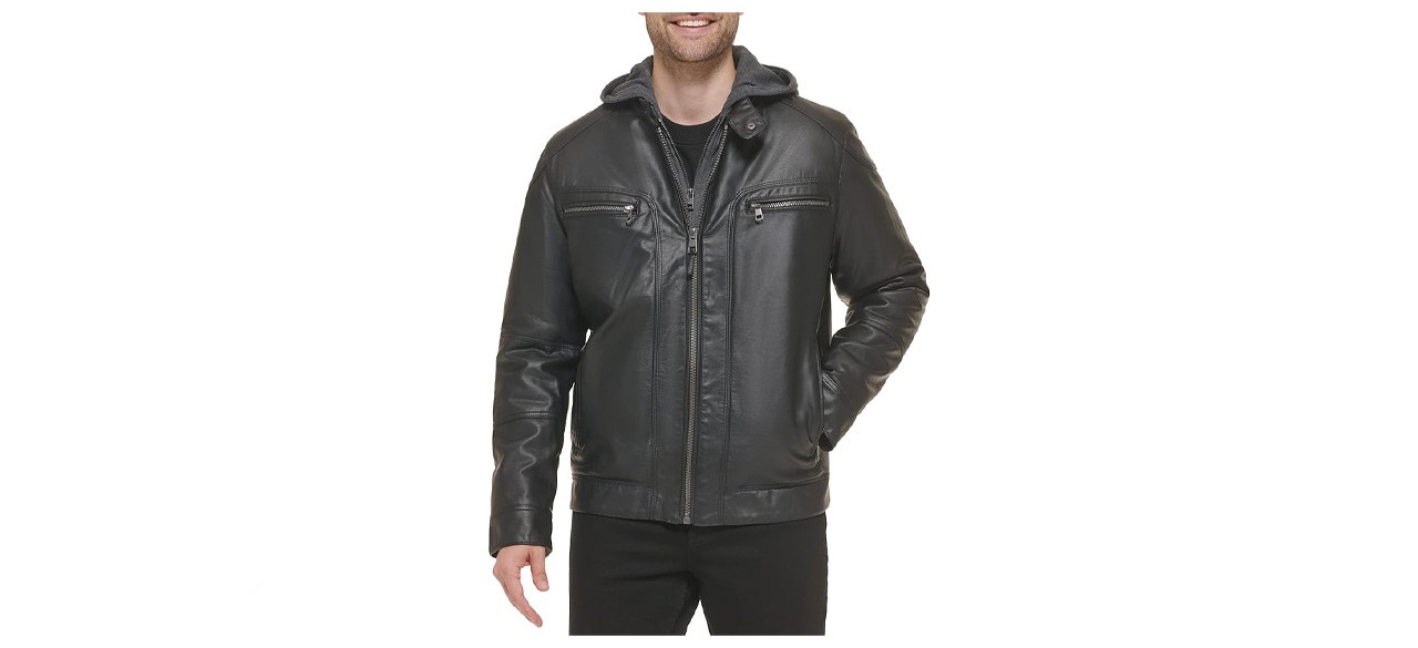 Calvin Klein Mens Faux Lamb Leather Moto Jacket