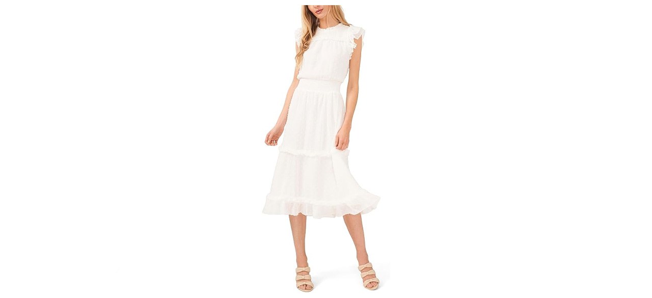 CECE Clip Dot Flutter Sleeve Midi Dress