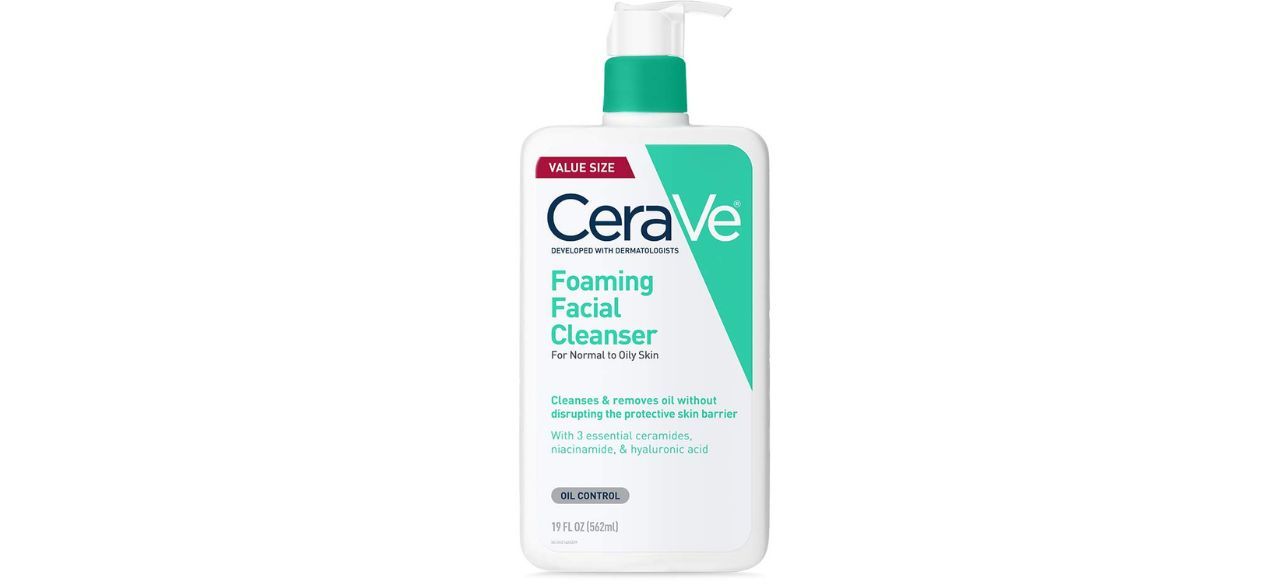 Bottle of CeraVe with teal design on white background