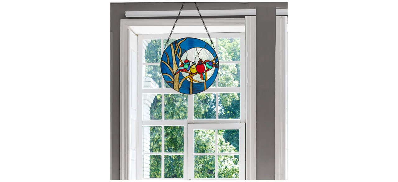 Charlton Home Birds In The Night Sky Round Stained Glass Window Panel