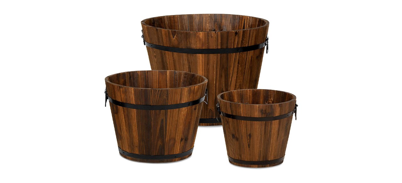 Best Choice Products Set of Three Rustic Barrel Planters