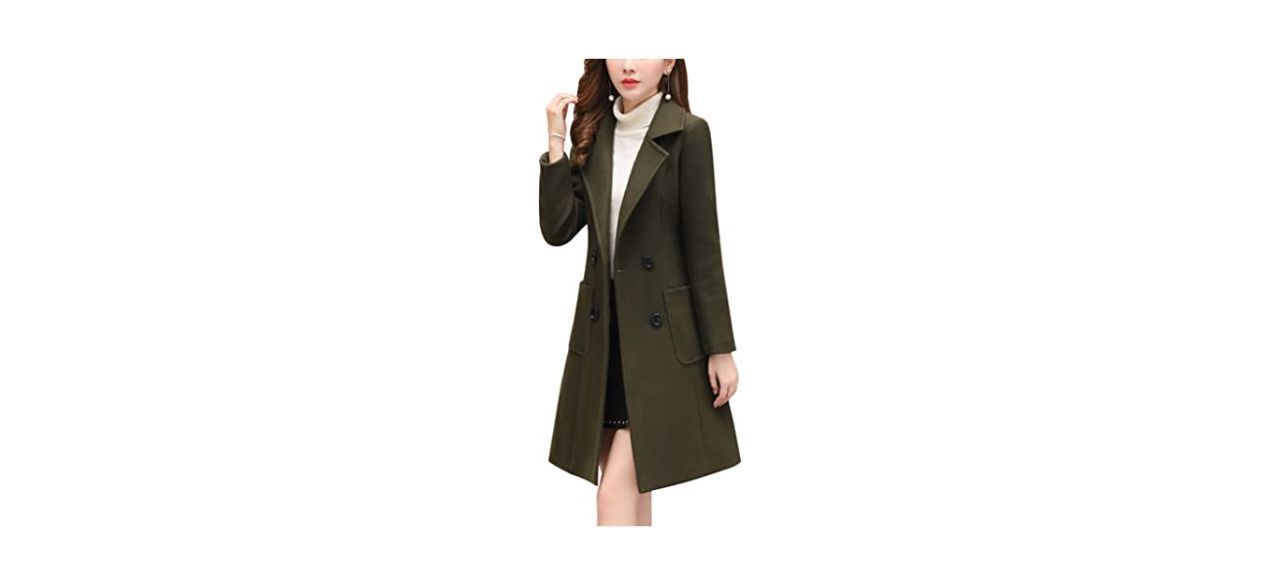 Best Chouyatou Women Elegant Notched Collar Double Breasted Wool Blend Overcoat