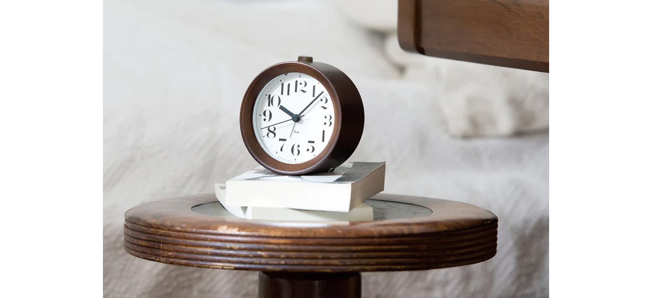 Lemnos Riki Alarm Clock on nightstand