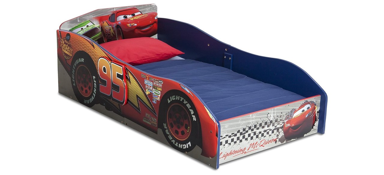 Delta Children One-Piece Lightning McQueen Car Bed with Sturdy Wooden Frame