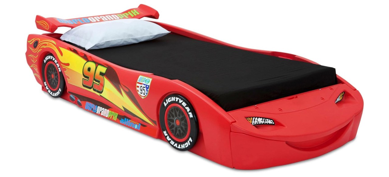 Delta Children Two-Piece Lightning McQueen Twin Bed with Working Headlights