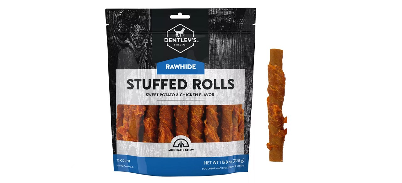 Dentley Gourmet Rawhide Stuffed Rolls Dog Treats