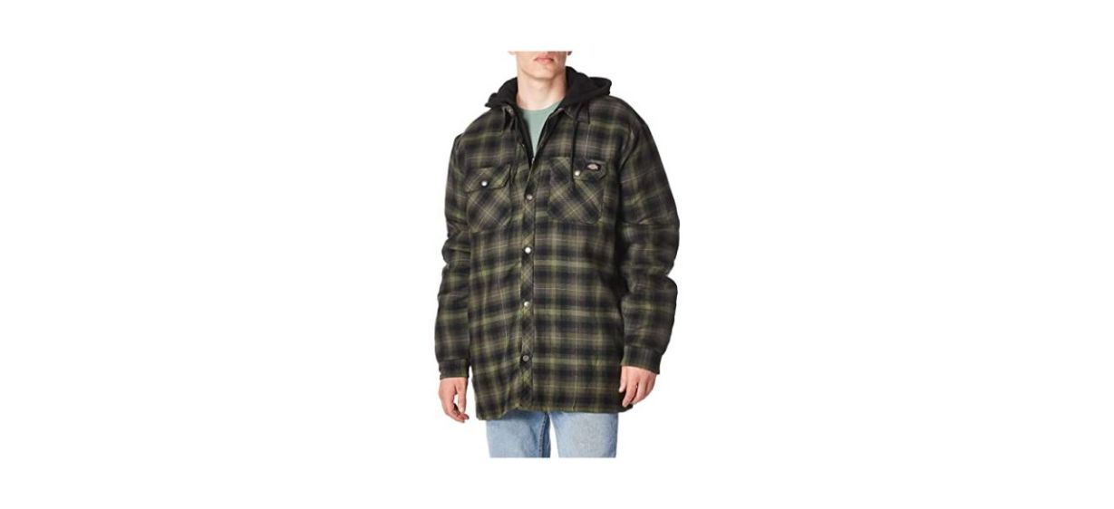 Dickies Men's Sherpa Lined Flannel Shirt Jacket with Hydroshield Ink Navy  Plaid 2X