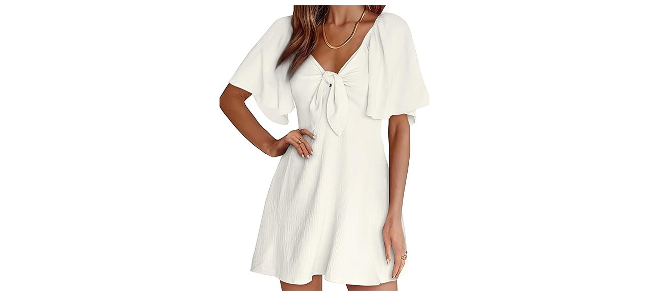 Dokotoo Deep V Neck Elegant Bow tie Mini Dress