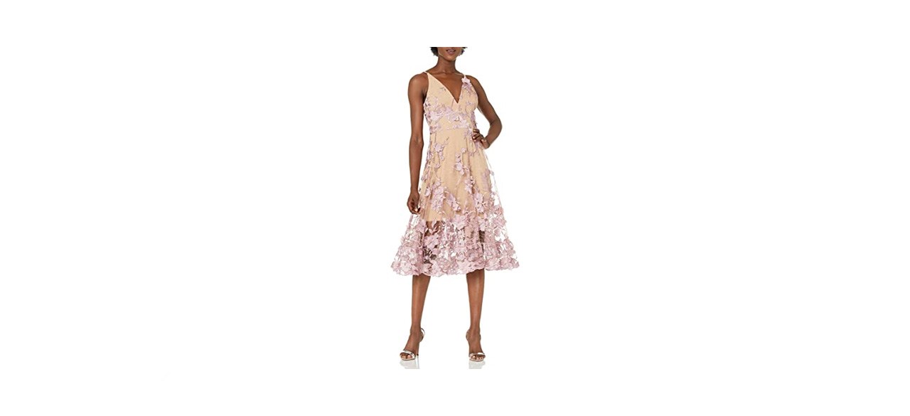 best Dress the Population Audrey Spaghetti Strap Midi A-Line Floral Dress