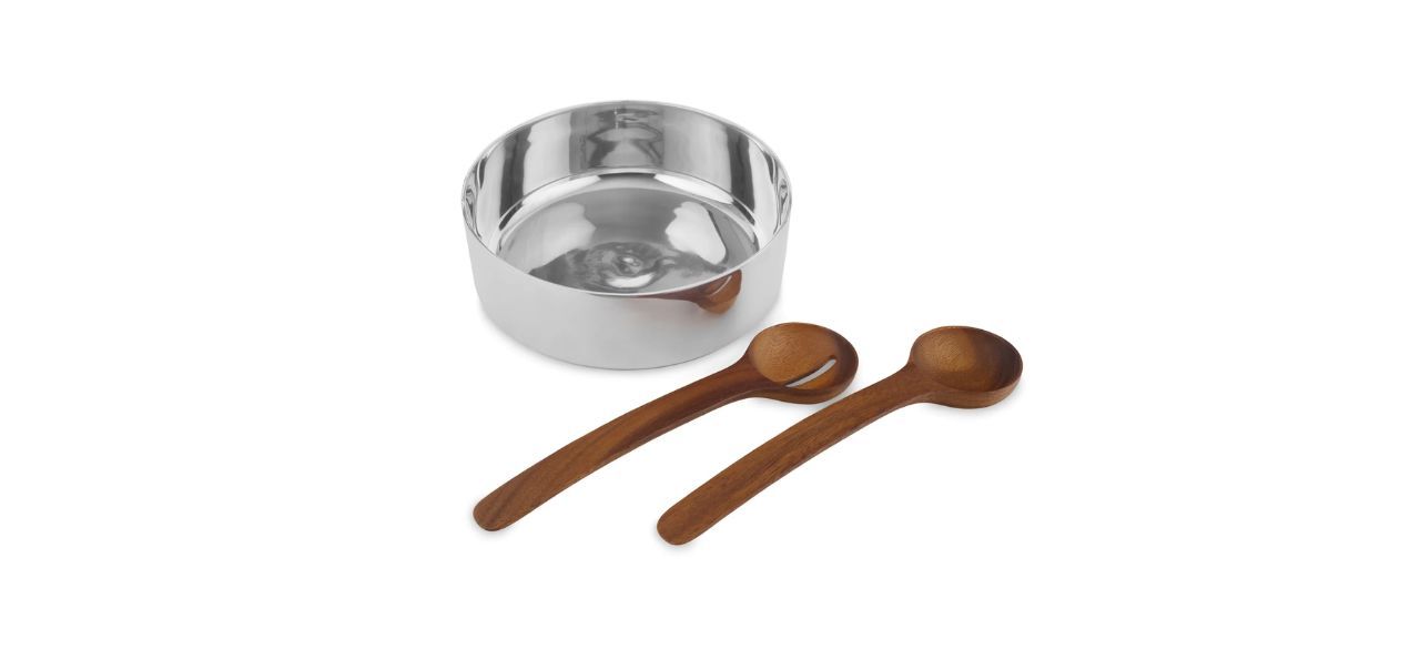 Nambé Oblong Next Salad Bowl & Servers Set on white background