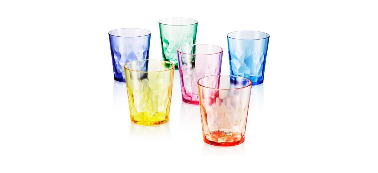 SCANDINOVIA - 13-Ounce Unbreakable Premium Drinking Glasses Set of 6 on white background in rainbow colors