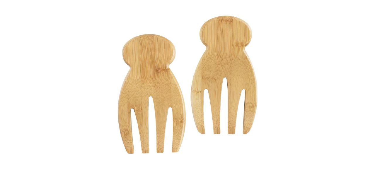 Totally Bamboo Salad Hands Salad-Serving Set on white background