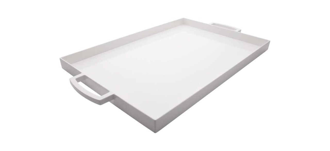 Zak Designs White Rectangle Melamine Serving Tray on white background