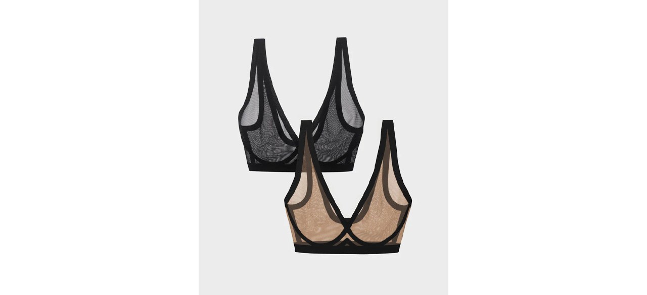 EBY Margaux and Black Sheer Seamless Bralette Bundle of two on gray background