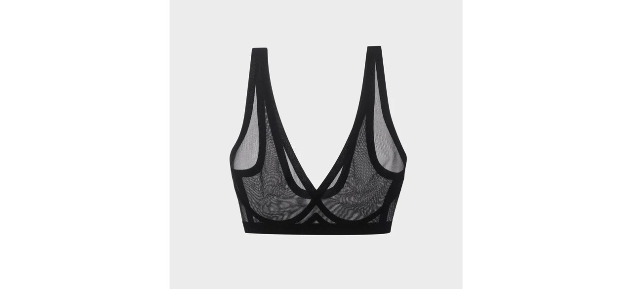 Black EBY Seamless Sheer Bralette on gray background