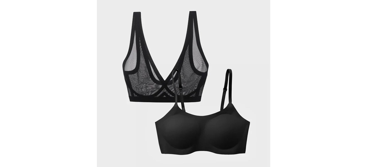 Best EBY Sheer and Black Seamless Bralette Bundle of two on gray background