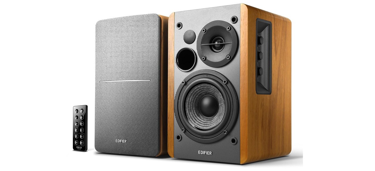 Edifier R1280DB Powered Bluetooth Bookshelf Speakers - Optical Input - Wireless Studio Monitors - 4 Inch Near Field Speaker - 42w RMS - Wood Grain