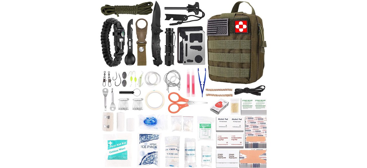 216-Piece Emergency Survival Backpack on white background