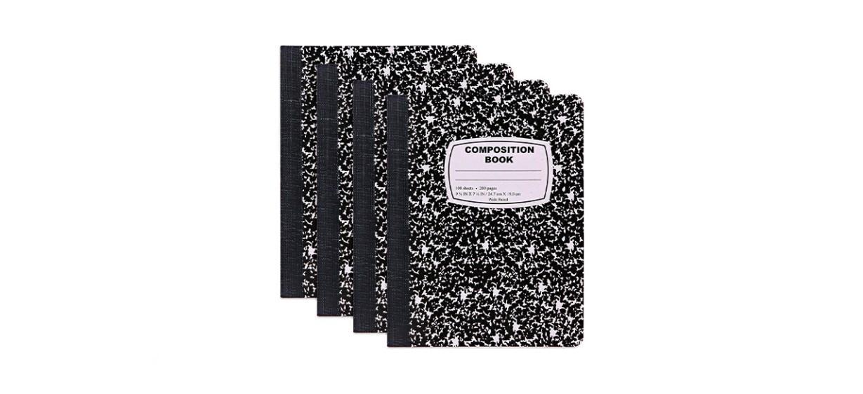 Best Emraw Four-Pack Of 100-Sheet Black And White Marble-Style Cover Composition Books