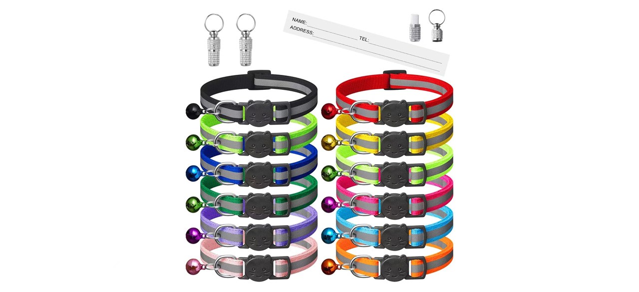 14 cat collars with bells in different colors