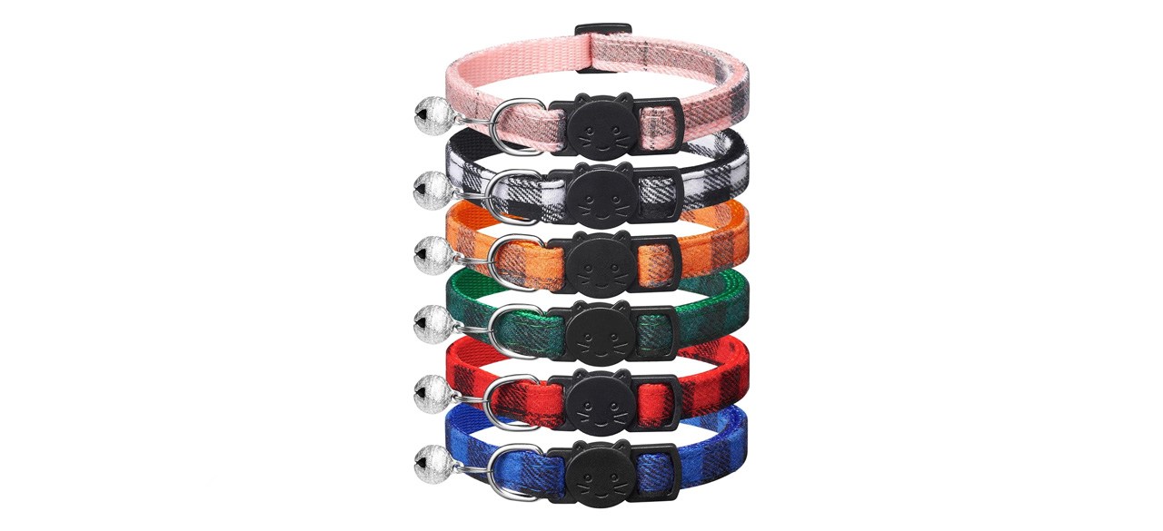 6 cat collars with bells in different colors