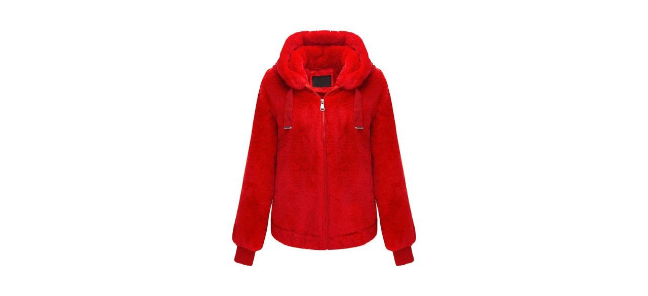 Faux fur zippered coat in red