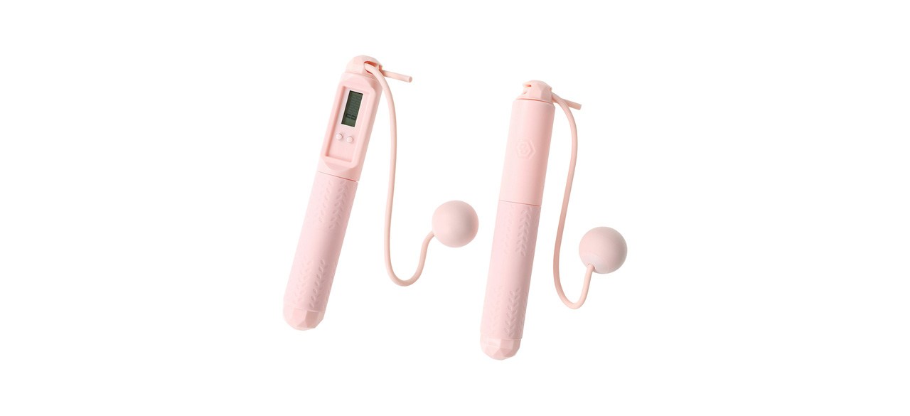 Pink Series-8 Fitness Ropeless Jump Rope With Digital Display on white background